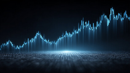 Abstract Blue Digital Data Chart with Rising Trend on Dark Background for Business and Finance Analysis