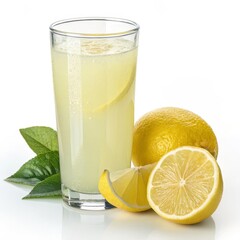 Refreshing Sparkling Lemonade in Glass with Lemons, Lemon Drink, Summer Beverage