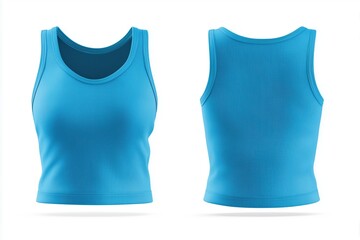 A blue tank top mockup from the front and back views, showcasing its simple design and smooth fabric texture.