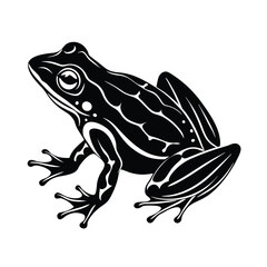 Black silhouette of a frog in side view isolated on white background, stylized vector amphibian illustration, ai generator