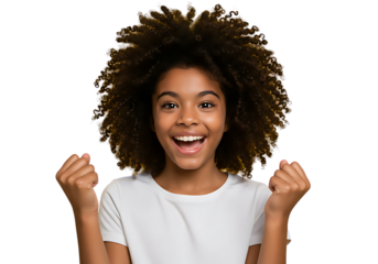 Excited young woman cheering success celebration happiness joy winning achievement victory overjoyed on transparent background