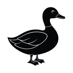Black silhouette of a duck standing isolated on white background, stylized vector bird illustration ,ai generator
