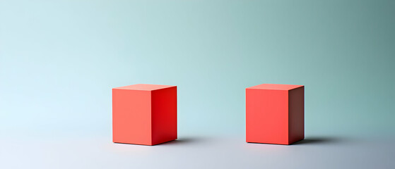 Two Red Cubes On Pastel Background