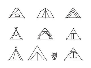 Tent Window Minimalist 2D Line Art Set 