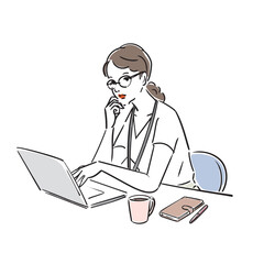 デスクワークをするメガネ姿のキャリアウーマン