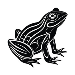 Black silhouette of a frog in side view isolated on white background, stylized vector amphibian illustration, ai generator