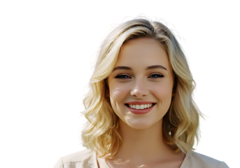 Smiling blonde woman portrait beautiful face happy girl attractive person cheerful expression beauty model photo on transparent background