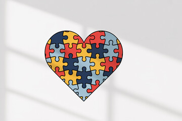 Heart shaped puzzle symbolizing autism awareness and acceptance on a bright background