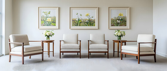 Modern White Wooden Armchairs In A Light Filled Living Room
