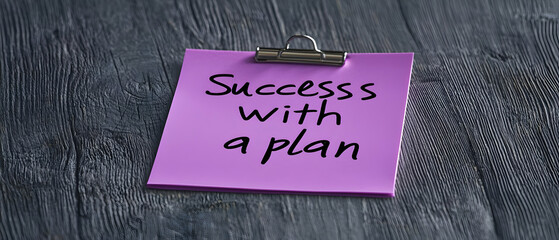 Motivational Note Success With A Plan On A Dark Wooden Surface