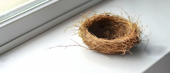 Empty Bird Nest On Window Sill