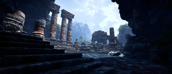 Pixelated Ancient Ruins Landscape
