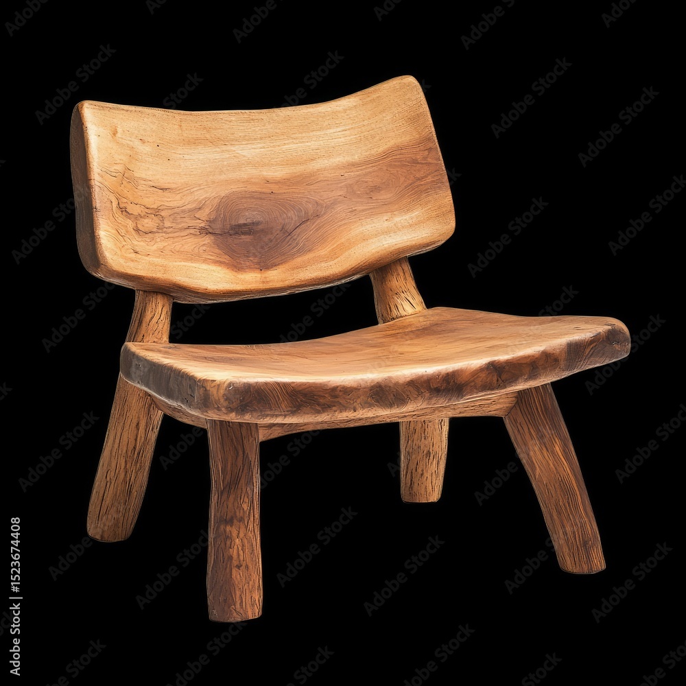 Poster rustic wooden chair with backrest, handcrafted from natural wood, showcasing unique grain patterns a