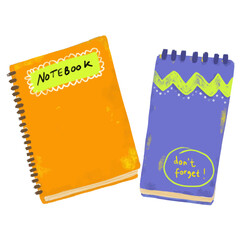 Cute orange purple green neon colors notebook notes books reminder paper message. back to school element ornament kids doodle hand drawn illustration design sticker vector clipart