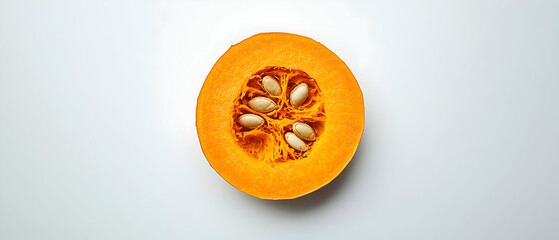 Close Up Of Sliced Pumpkin With Seeds On White Background
