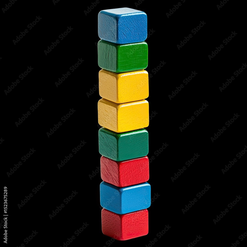 Poster colorful building blocks stacked vertically create playful and engaging scene, perfect for children 