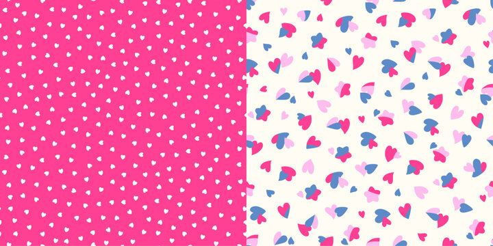 Set of 2 heart theme seamless pattern for textile print, wallpaper, home decor, kids fabric, minimalism, simple heart patterns, stationery graphics for printing