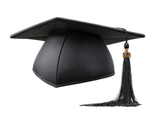 Black grad cap with fine shadow detail, isolated on a Transparent background, PNG file, academic symbol for student success