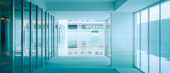 Modern Empty Corridor With Glass Walls