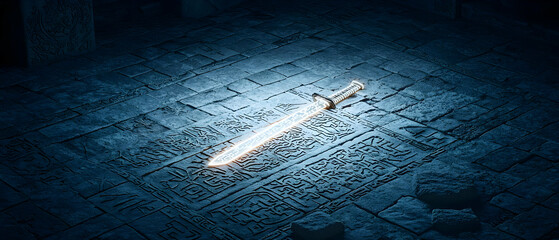 Glowing Sword On Dark Surface