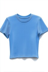 A stylish blue short-sleeve t-shirt mockup with a ribbed texture, perfect for casual wear. The shirt features a round neckline and a modern cropped fit, ideal for layering or wearing alone.