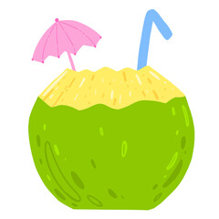 Fototapeta premium Tropical Coconut Drink with Straw and Umbrella – Cute Illustration