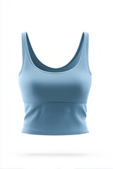 A stylish blue crop top mockup with a scoop neckline, designed for casual wear. The fabric appears soft and comfortable, suitable for summer outfits or activewear.