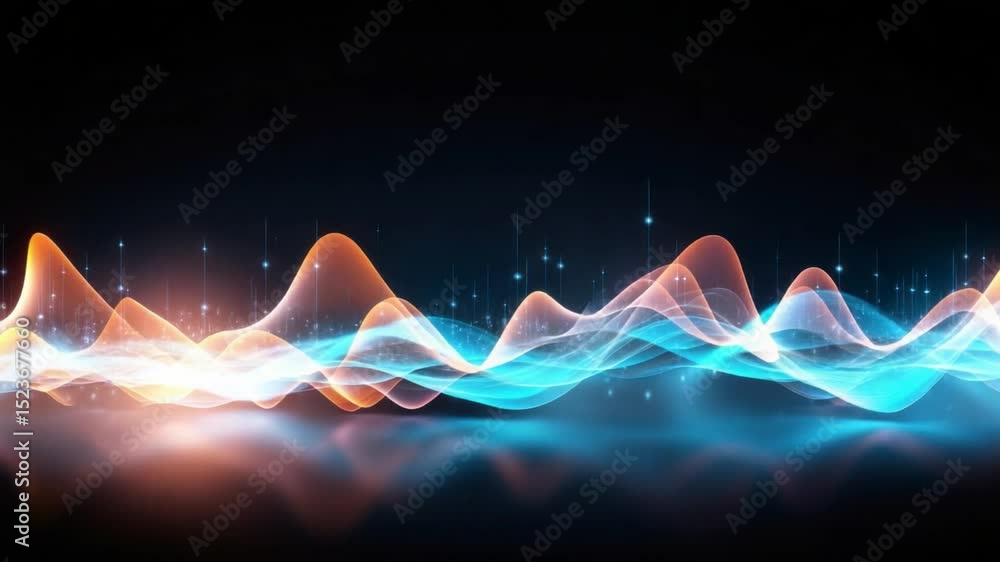 Poster waves of innovation: an eye-catching visual representation of data streams with glowing, fluid waves