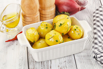 Hot boiled baby potato with oil