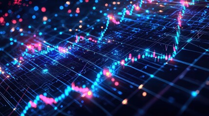 Bright Neon Background with Cyber Forex Trading Chart Patterns