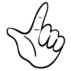 人差し指で上を指すジェスチャーをしている手書きのイラスト　ベクター黒