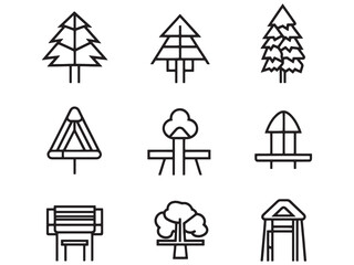 Tree Stand Minimalist 2D Line Art Set 