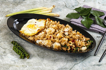 Rice with minced meat and basil