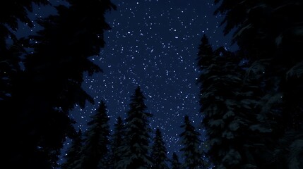 Starry night above silhouettes of trees
