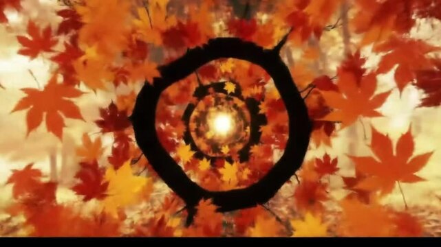 Seamless looping leaves tunnel corridor, ready for nature-themed video elements. Generative AI.
