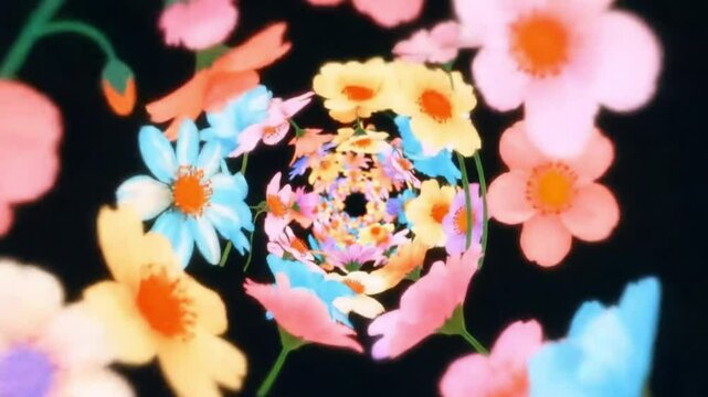 Seamless Looping colorful flower tunnel corridor, ready for nature-themed video elements. Generative AI.