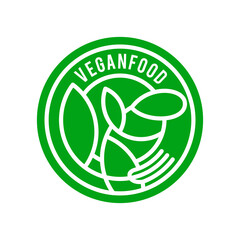 Vegan food diet logo design. Green circle with line art of spoon fork and leaves. Abstract concept. Vector illustration