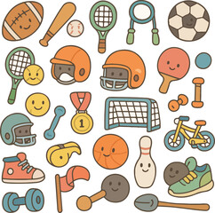 Seamless vector pattern with a doodle collection of sport icons