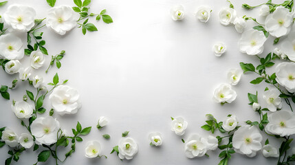 Delicate Floral Arrangement Studio Image Minimalist Top-Down View Horizontal Pure White Background