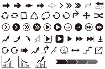 シンプルな矢印のイラストセット白黒