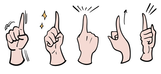ひらめきや発見を表現する手のジェスチャーイラストセット　手書き　ベクター　カラー