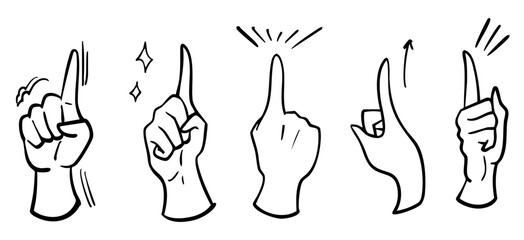 ひらめきや発見を表現する手のジェスチャーイラストセット　手書き　ベクター 黒