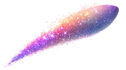 Colorful comet with trail of stars on white background