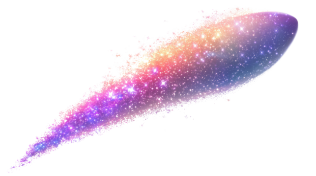 Colorful comet with trail of stars on white background