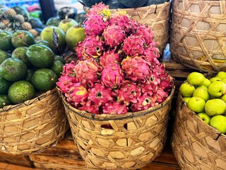 closeup dragon fruit in the market 