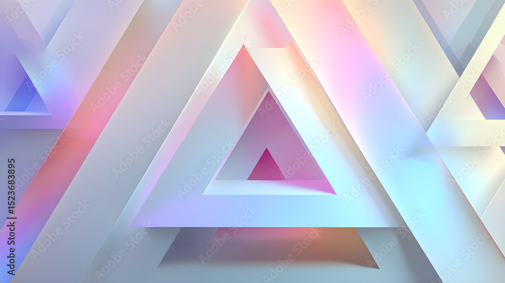 Poster abstract background featuring nested triangles with iridescent color gradients and soft lighting