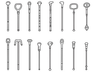 Ultra Minimalist Walking Stick Line Art Icon Set 