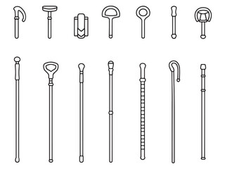 Ultra Minimalist Walking Stick Line Art Icon Set 