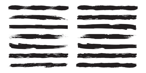 Set of different grunge brush strokes. Brush line set. Vintage Chinese brushstrokes collection. Abstract black ink grungy lines, borders, emphasis underlines.