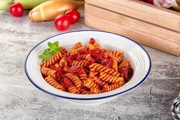 Italian fusilli pasta with tomatoes